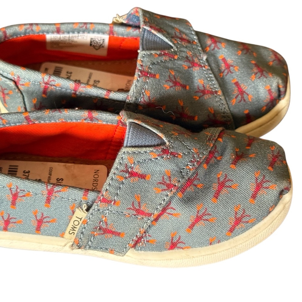 Toms Tiny Classic Alpargata Blue Lobsters Slip Ons - Size 7